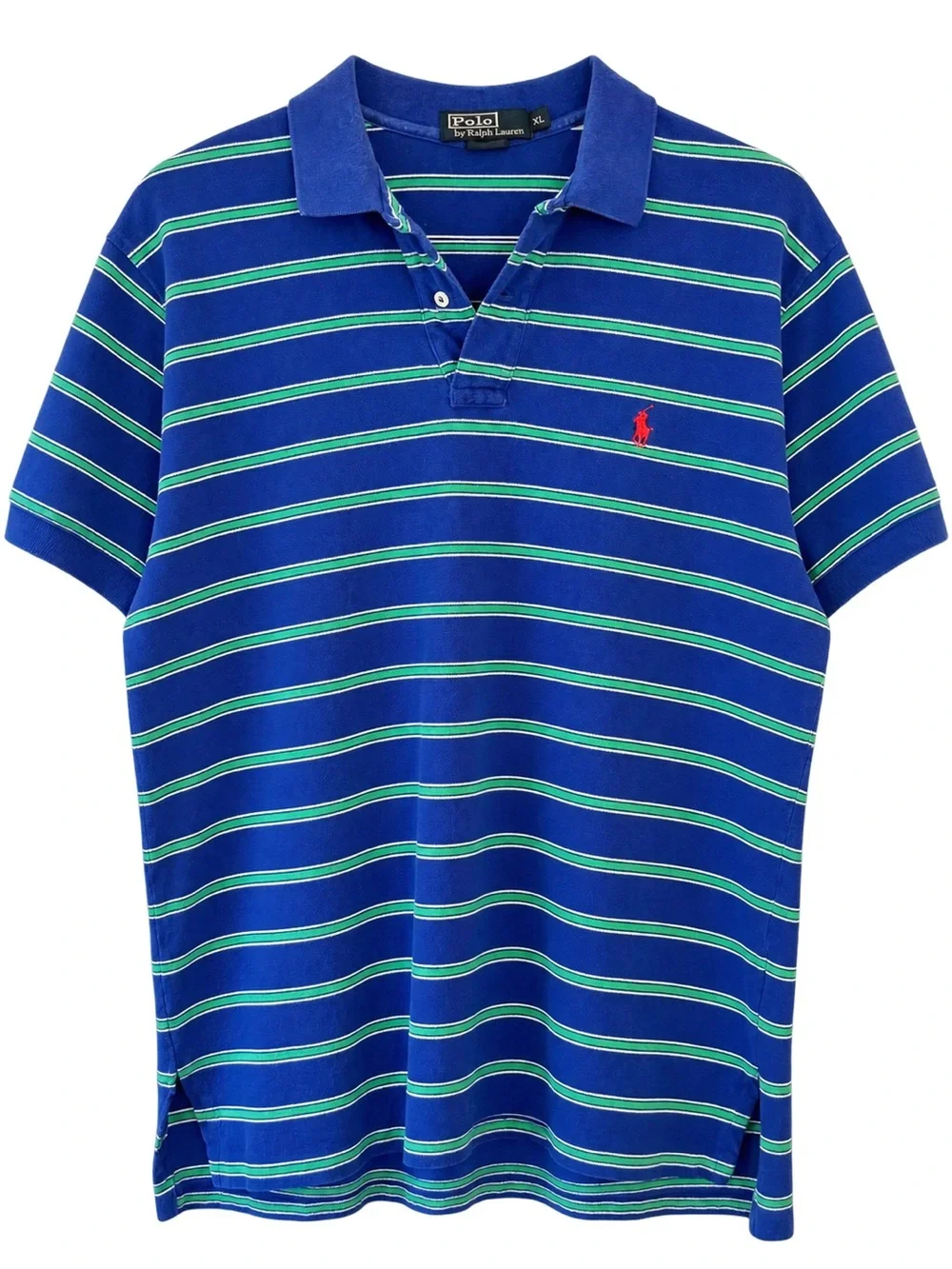 Polo Ralph Lauren XL Blue Green Striped 100% Cotton Polo Shirt